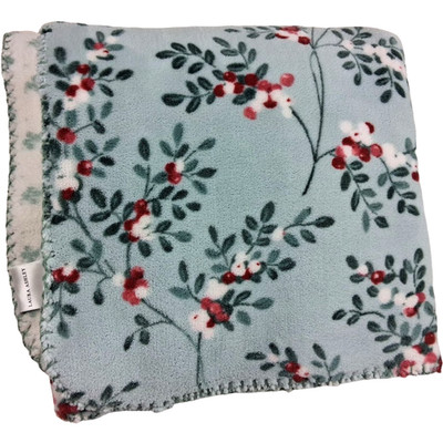 Laura Ashley Coco Plush Baby Blanket Berry Branch Blue Floral Beige 30x40 Soft
