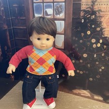 LOT Bitty Baby Twins BOY Brown Hair American Girl Doll with Red Argyle Outfit