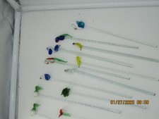 Hand Blown Glass Stir Sticks Misc Toppers 12pc Bar Set 6-9" Drink Swizzle
