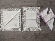 Lot of VTG HANDMADE DOILIES and HANDKERCHIEFS-6 PC
