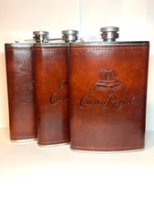 3 - Crown Royal Limited Edition Stainless Steel Leatherbound 8oz Hip Flask - NEW