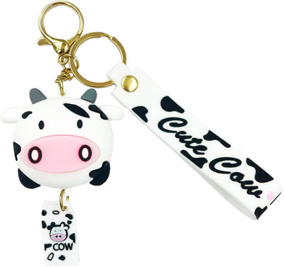 Cow Keychain, Cow Print Keychain Cute Keychain 3D Silicone Cow Animal Keyrings B