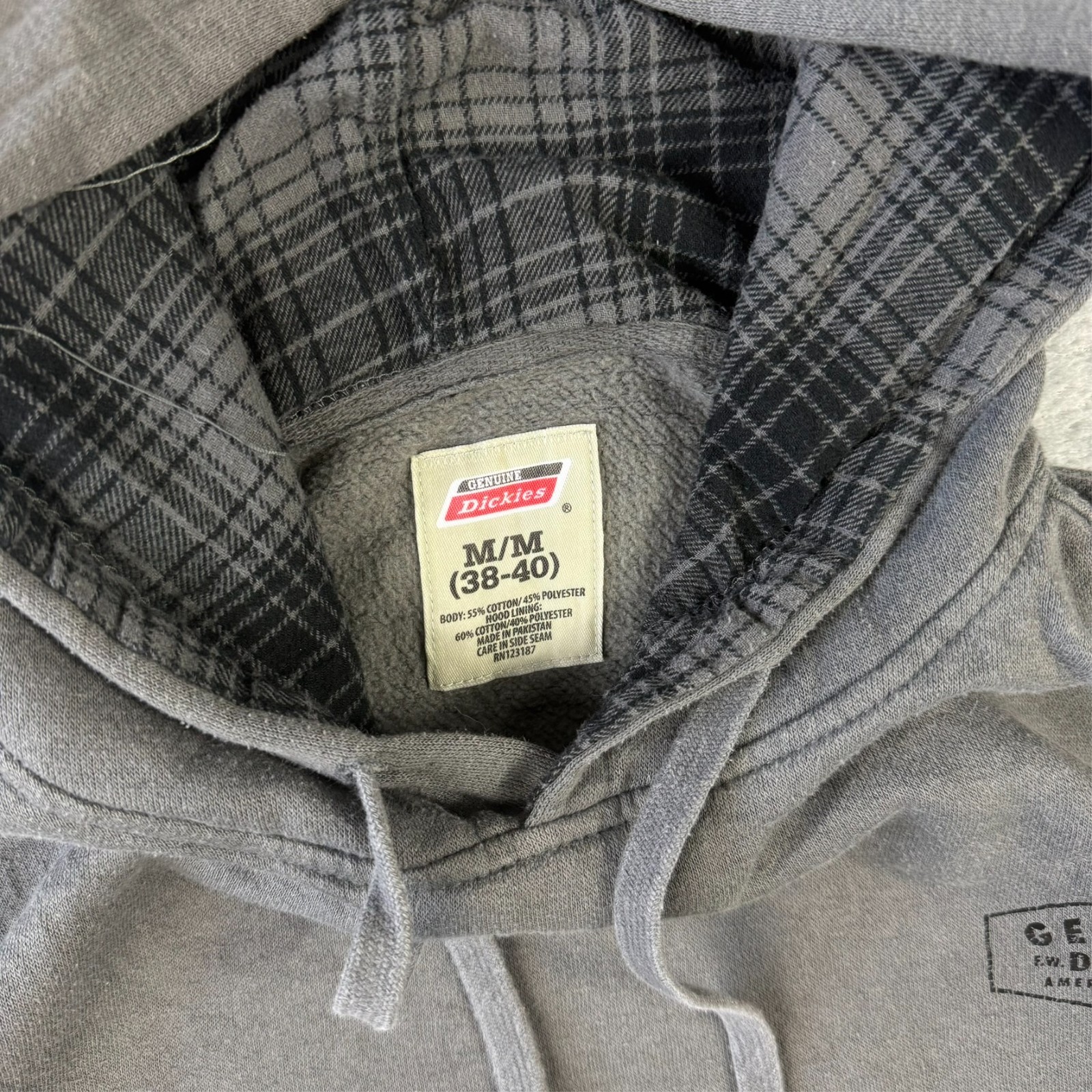 Vintage Dickies 2000's Y2K Grey Plaid Tartan Lined Medium Pullover Hoodie image 6