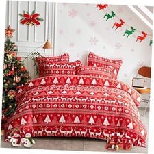 3 Pieces Christmas Duvet Cover Set, Red and White Twin- 68"x90" Reindeer