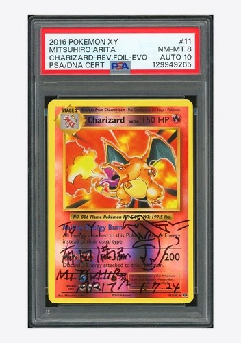 Pokemon PSA8 AUTO10 Charizard Rev. Holo Mitsuhiro Arita 2021 #11 Evolutions ENG