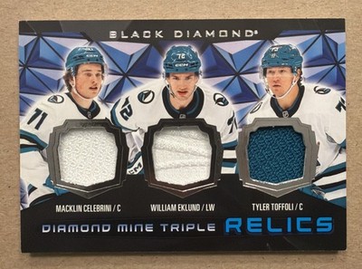 2025-26 Upper Deck Black Diamond Diamond Mine Triple Relics Macklin Celebrini