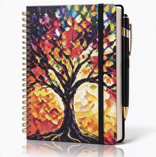 A5 Spiral Journal Notebook with Pen, 200 Pages, 5.7 x 8.3 inch Hardcover College