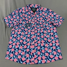 William Murray Golf Sport Shirt Polo Tropical Mums Floral Print SS XL Blue $85