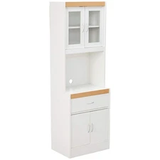 Hodedah Freestanding Kitchen Storage Cabinet w/ Open Space for Microwave, White