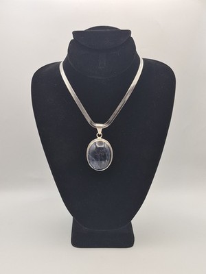 Vintage 925 silver Taxco sodalite pendant And Stainless 18'' herringbone Necklace