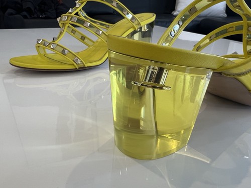 $1150 VALENTINO Garavani Platinum Rockstud Open Toe Plexi Heel Sandals Size 42 - Picture 6 of 22