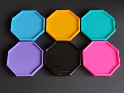 6 Untersetzer LEONARDO, 8-eckig, Ø 8cm, lila, blau, pink, gelb, schwarz, türkis