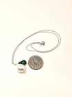 Sterling Silver Shell Southsea Pearl and Malachite Dangle Pendant Chain 18" — photo 7