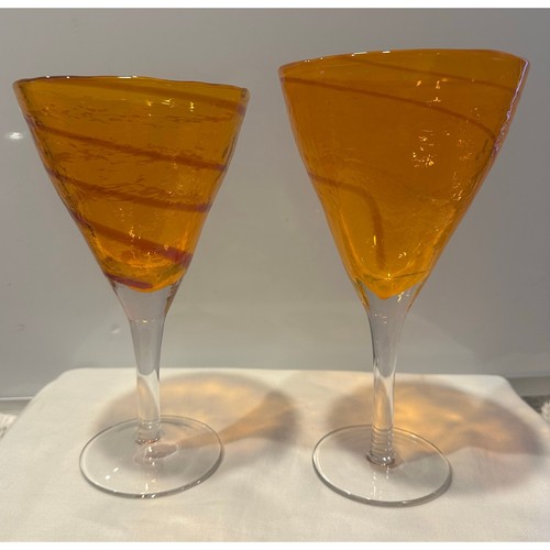 Pier 1 Orange Swirled Glass Martini, Margarita Cocktail Glass Handblown Vintage