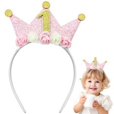 1st Birthday Decorations for Women, Birthday Crown Headbands, 1-Year-Old Happ...