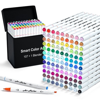 108 Pack Art Markers, 107 Alcohol Based Markers and 1 Blender, Dual Tip Color...