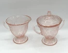 Hazel Atlas Depression Pink Glass Royal Lace Creamer & Sugar Bowl w/ Lid
