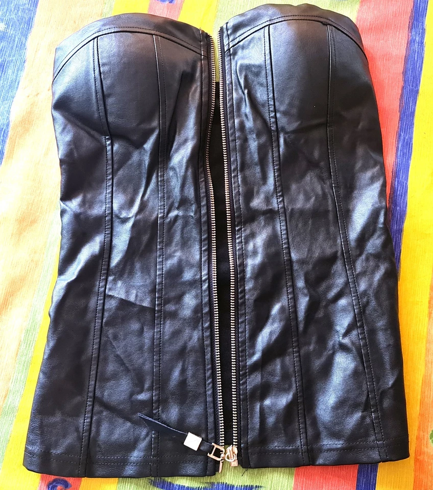 BLUSA MUJER TOP AUTÉNTICA IMITACIÓN CUERO NEGRO MACIZO-TALLA: US 4/XS; EU 32 Foto 4 de 4