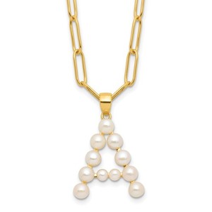 Authentic Sterling Silver Gold-plated 3-5.5mm White Cultured Pearl LETTER A Necklace 18"