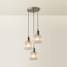 Image of Ceiling Light Fitting Pendant 3 Drop Cluster Glass Shades Hanging Living Room