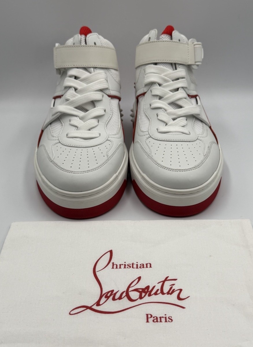 CHRISTIAN LOUBOUTIN White Red Astroloubi Spike Mid Top Sneakers