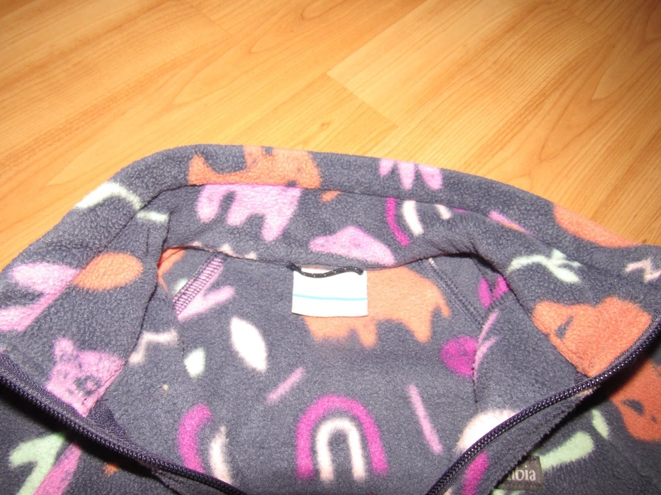 Chaqueta polar COLUMBIA para niña pequeña 7 8 cremallera completa lindo patrón excelente Foto 3 de 4