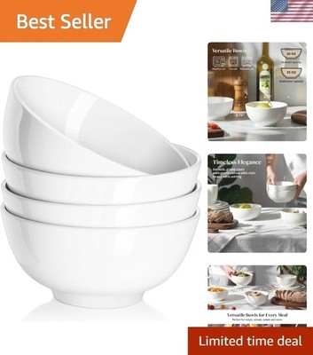 22 Oz Porcelain Soup Bowls Set of 4, White Ceramic Bowls for Kitchen, Cereal ...