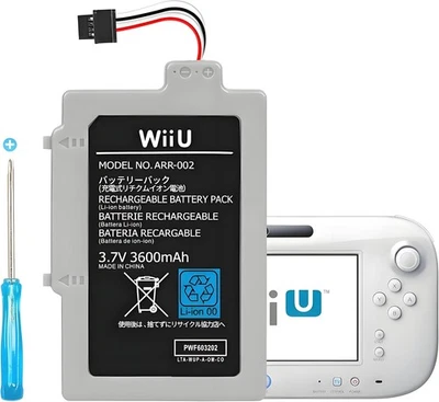 JUBOTY 3600mAh 2025 New Upgrade Wii U Gamepad Batteries, U Battery,A, Grey-White