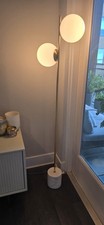 White 2-Light Floor Lamp w/ Globe Shades, Bra...
