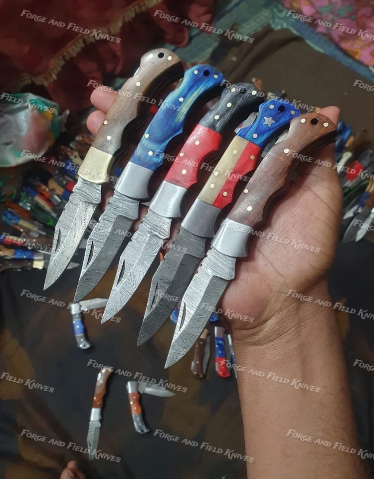 Lot of 50 Custom Handmade Damascus Steel Mix Folding & Pocket Knives - From USA. - Image 2 of 4