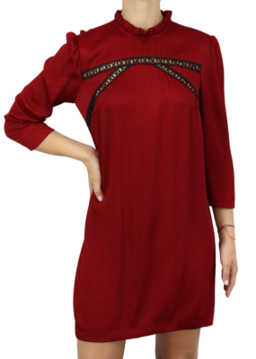 SANDRO Dress Womens ~MEDIUM Short Stretch Ruffle Neck Beaded 3/4 Sleeve |  eBay
