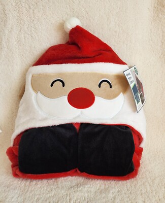 NWT Your Zone Kids Christmas Santa Snowman Glow in the Dark Hooded Throw blanket