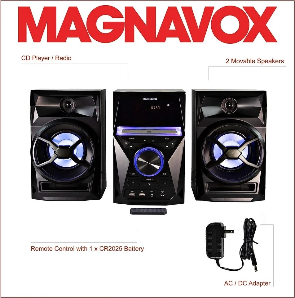 Magnavox 3-Piece CD Shelf System w/ Digital FM Stereo Radio Bluetooth NEW!!! - Image 3 of 4