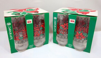 Luminarc Christmas Tumblers  by  ''Seasons Greetings''  Holly Design NOS 8 Total