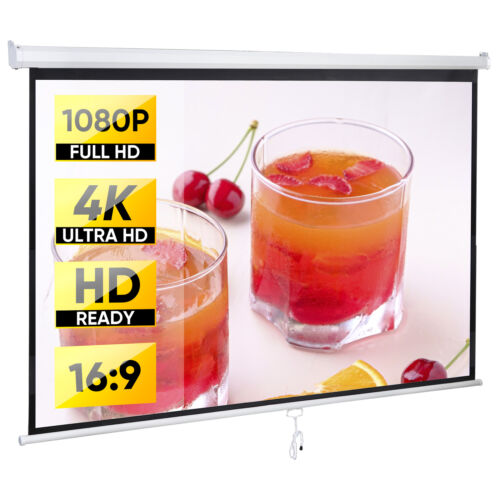 80" Portable Manual Pull-Down Projector Screen HD Home Movie Theater 16:9 Screen