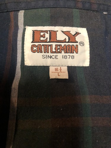 Camicia Ely Cattleman Pearl Snap taglia 16,5 Western Ranch cowboy rodeo verde blu H18 - Foto 2 di 5