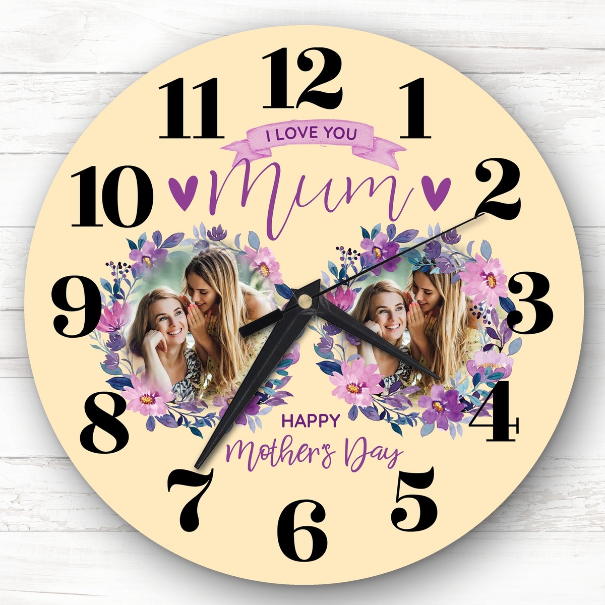 Mum Mother's Day Gift Yellow Flower Photos Personalised Clock
