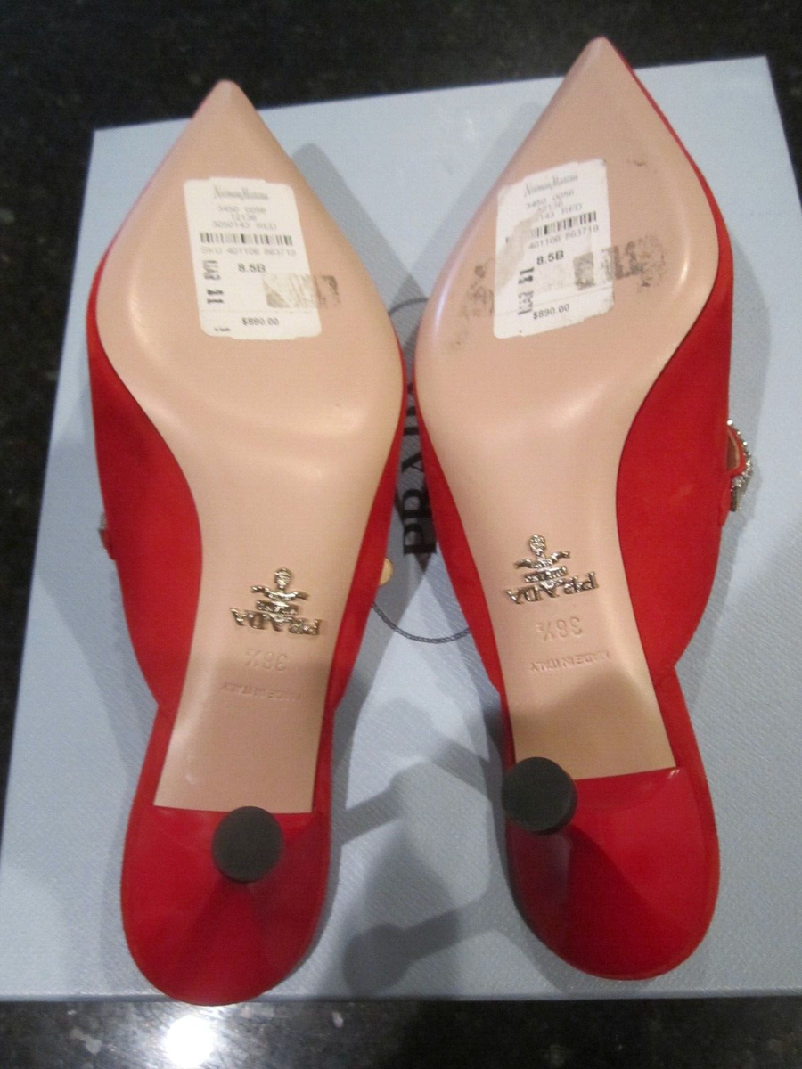 PRADA RED SUEDE KITTEN HEEL MULE SHOES SIZE 8 1/2 B - 2