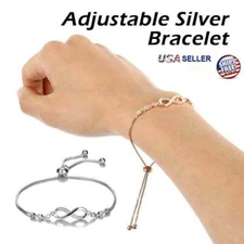 Infinity BRACELET Love Charm Stainless Adjustable Chain Womens Crystal Jewelry 