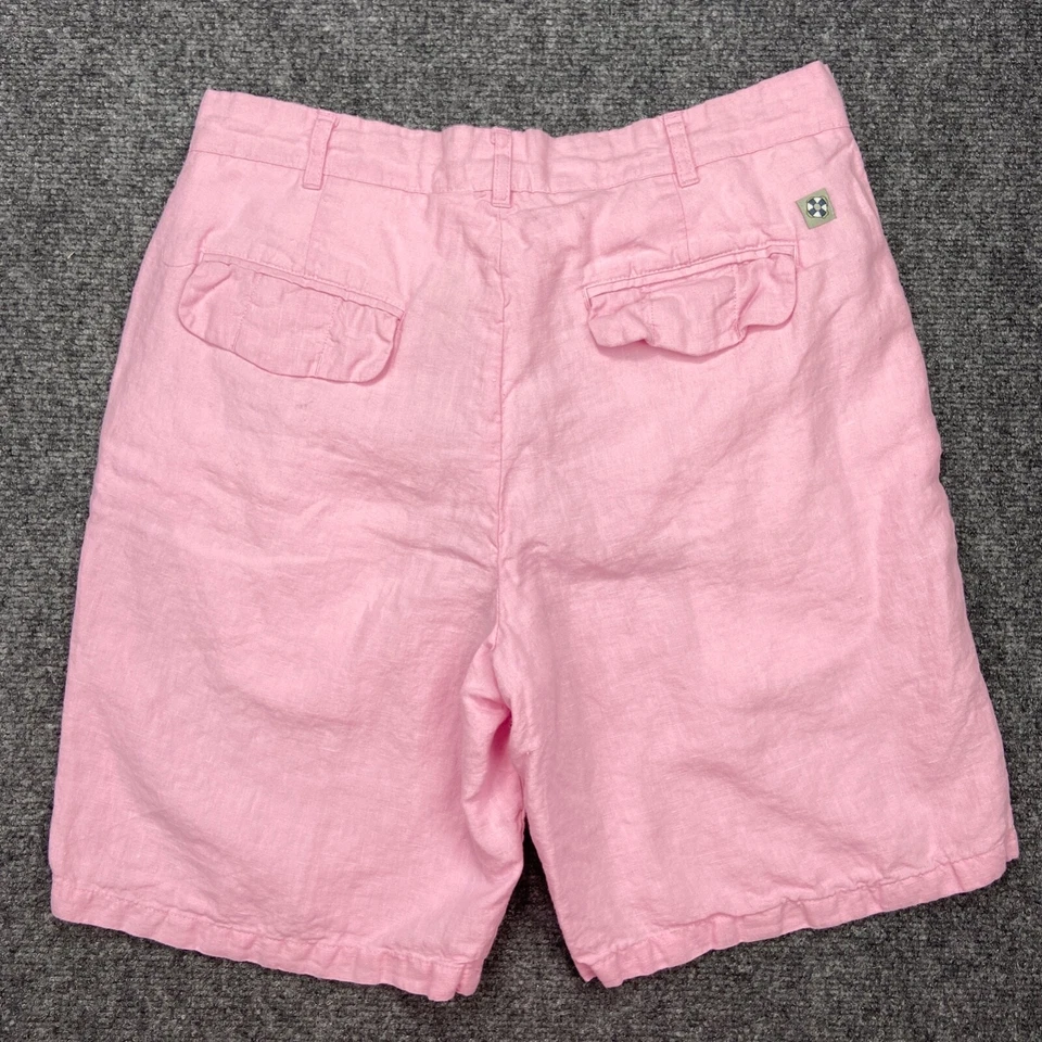 Castaway Nantucket Island Shorts Men 32 Pink Linen Flat Front Nine Inch Inseam - Image 2 of 4