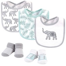 Hudson Baby Infant Cotton Bib and Sock Set 5pk, Modern Safari Elephant