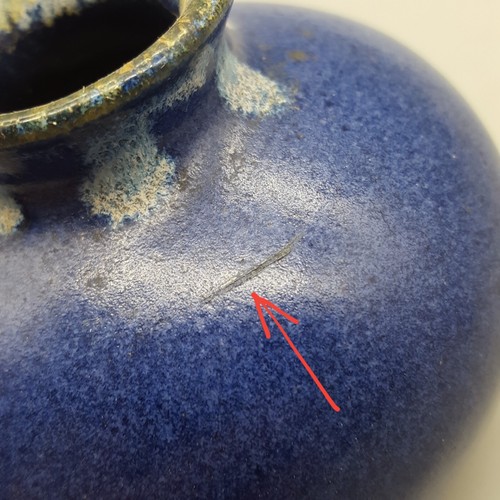 Stoneware Pottery Oil Lamp w/Wick or Bud Vase Blue Drip Glaze Studio Art Signed - Picture 10 of 10