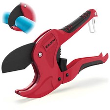 BLOSTM Plastic Pipe Cutter Heavy Duty Ratchet Pipe Non-Slip Handle PVC PEX Red