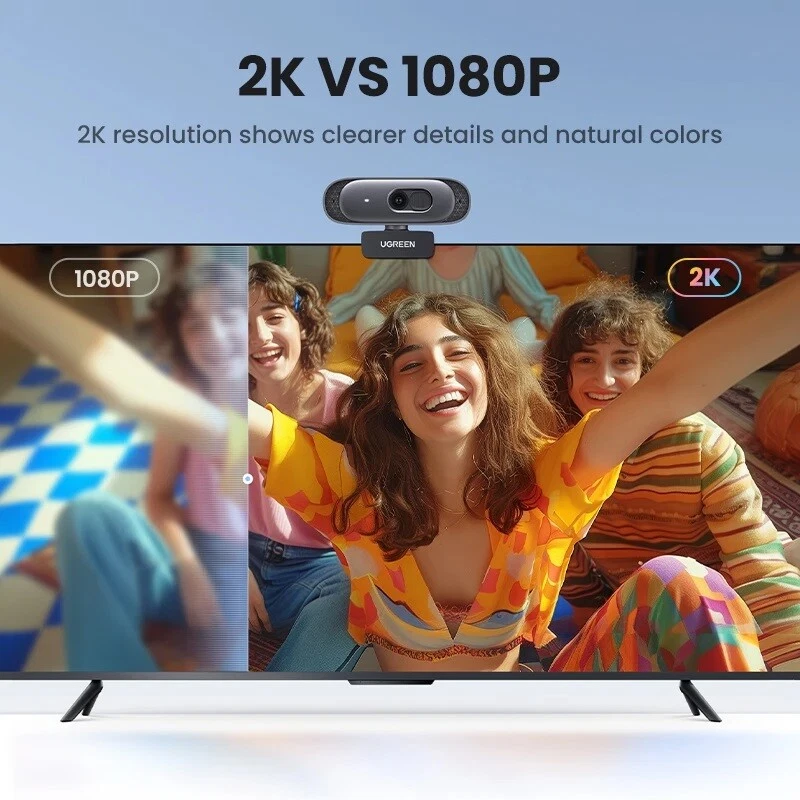 UGREEN USB Webcam 2K HD 30fps Dual Microphones For Laptop PC Youtube Zoom Video - Image 2 of 4