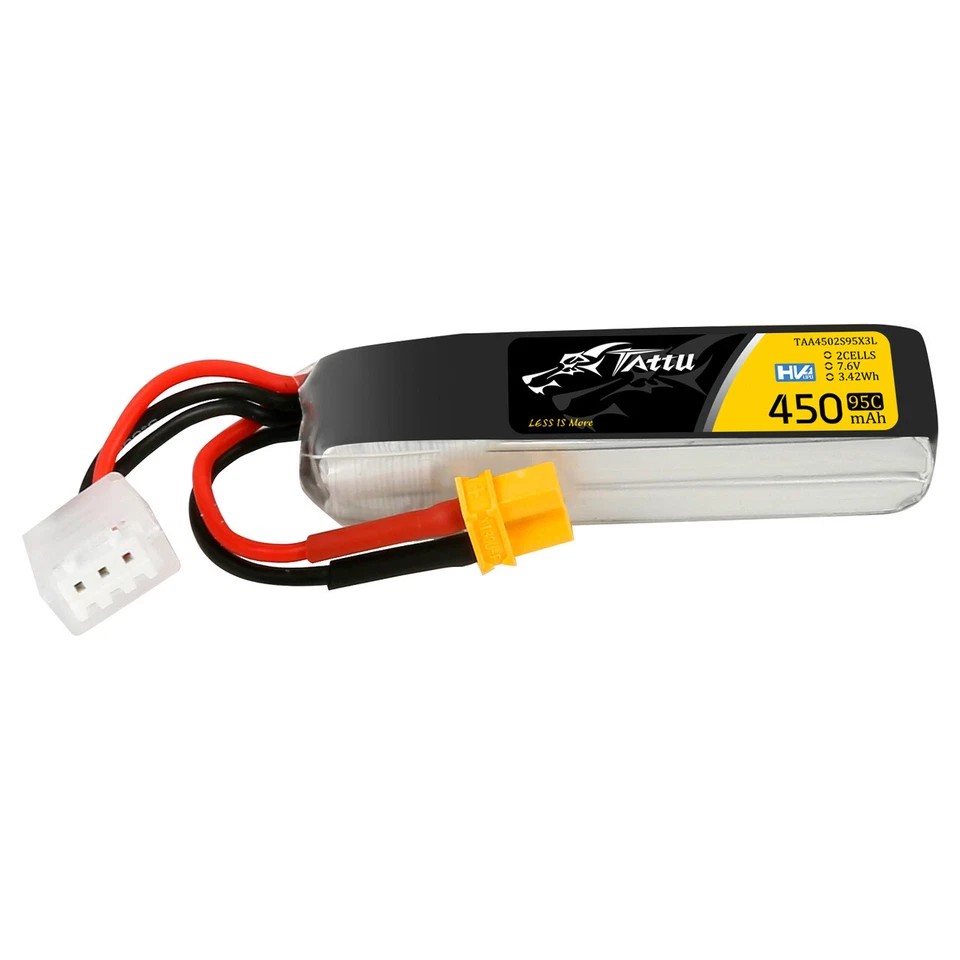 4X Tattu 450mAh 95C 7.6V HV 2S Lipo Battery XT30 Plug-Long For RC FPV Quadcopter - Image 2 of 4