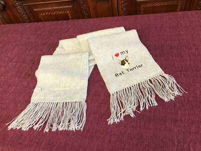 Rare - MARCO POLO EXOTICS ALPACA FLEECE Cashmere DOG SCARF I LOVE MY RAT TERRIER