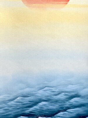 JAPANESE PAINTING HANGER SCROLL OLD JAPAN SUNRISE Wave PICTURE