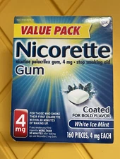 Nicorette; 4mg Nicotine Stop Smoking Aid Gum, White Ice Mint 160 CT. Exp 08/2027