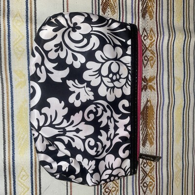 Modella Track Makeup Bag Black And White Floral With Hot Pink Detail -CLEAN