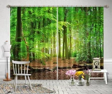 3D Green Forest G2019 Photo Blockout Curtain Fabric Window Honey 2023